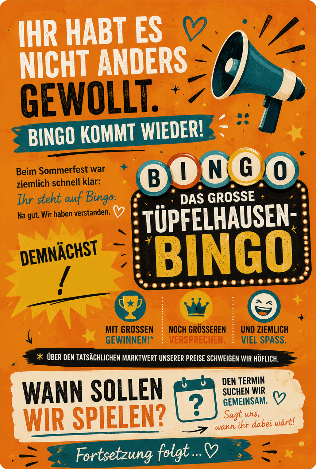 Plakat zur Sommerschließzeit von Tüpfelhausen mit Zeitraum vom 27. Juli bis 14. August 2026.