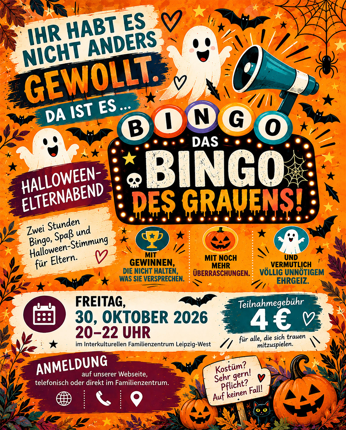 Bingo des Grauens – Halloween-Elternabend 2026 Plakat zum Halloween-Elternabend „Bingo des Grauens“ am 30. Oktober 2026