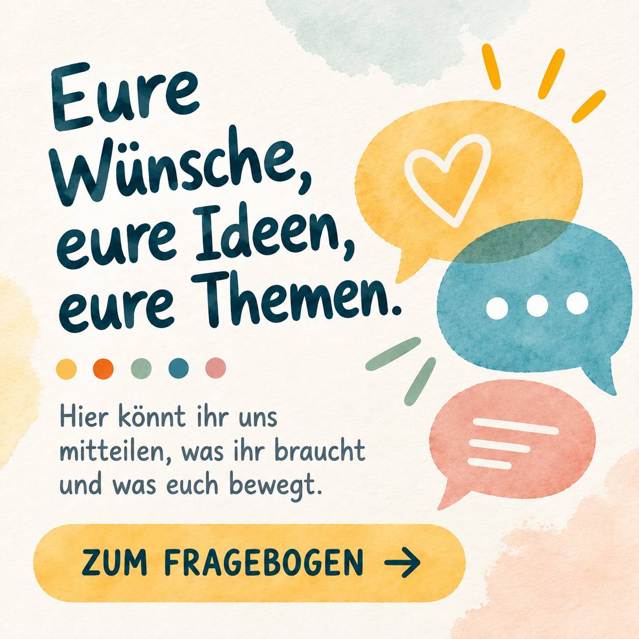 Eure Wünsche, Ideen und Themen Grafik zum Fragebogen für Wünsche, Ideen und Themen von Familien