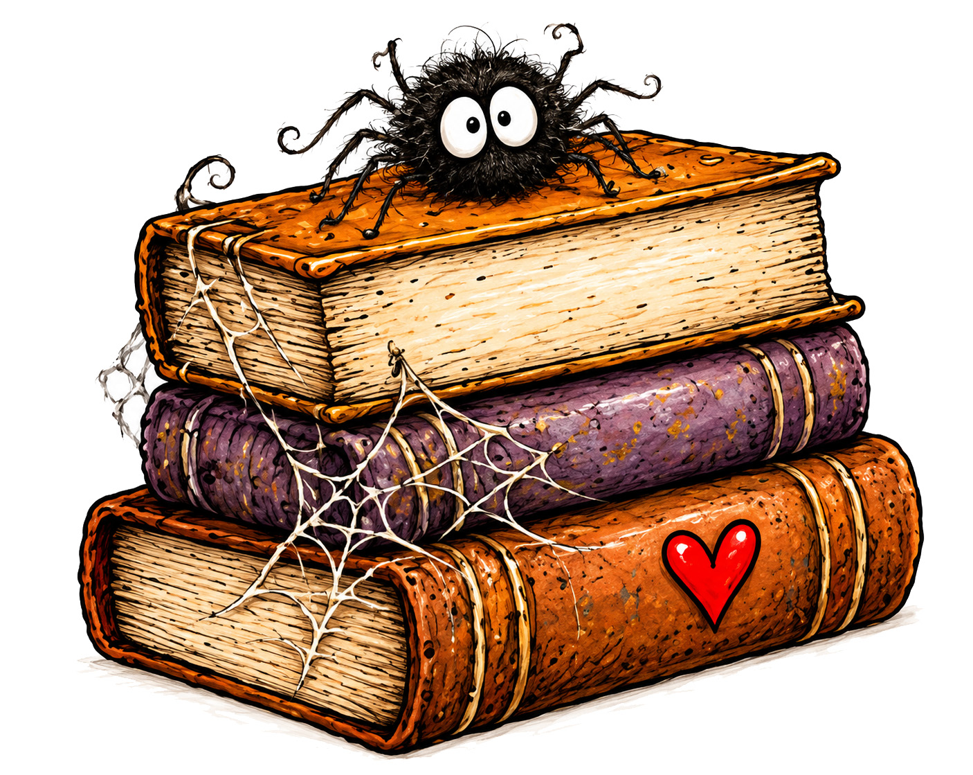 Niedliche Spinne auf alten Büchern